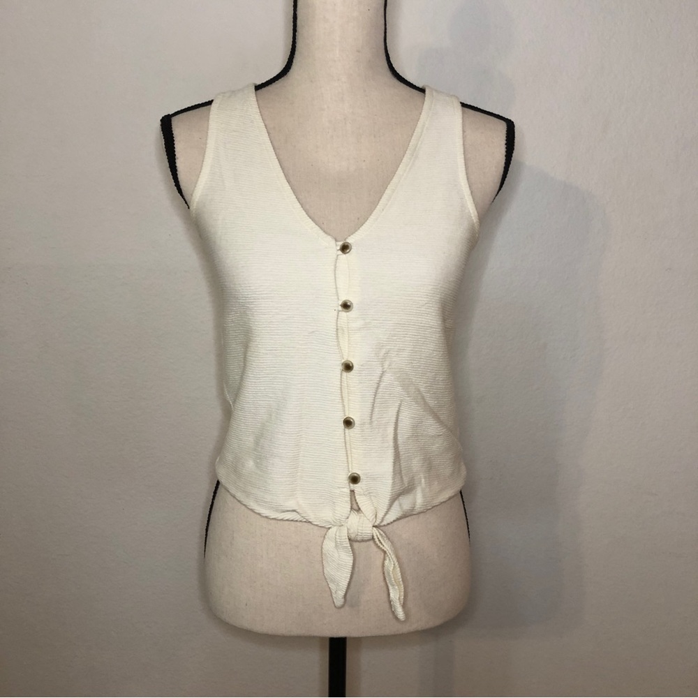 Madewell Texture & Thread Cream Ribbed Button Up Tank Top Size XXS